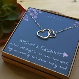 New! Interlocking Hearts Necklace with Blessing Card for Mother & Daughter
